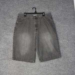 Route 66 Denim Shorts Mens 36 Gray Embroidered Baggy Y2K Skater Jorts